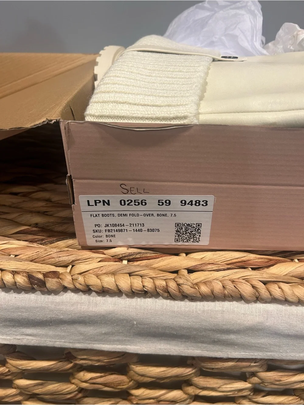 Knit-Cuff Tall Riding Boots in Cream